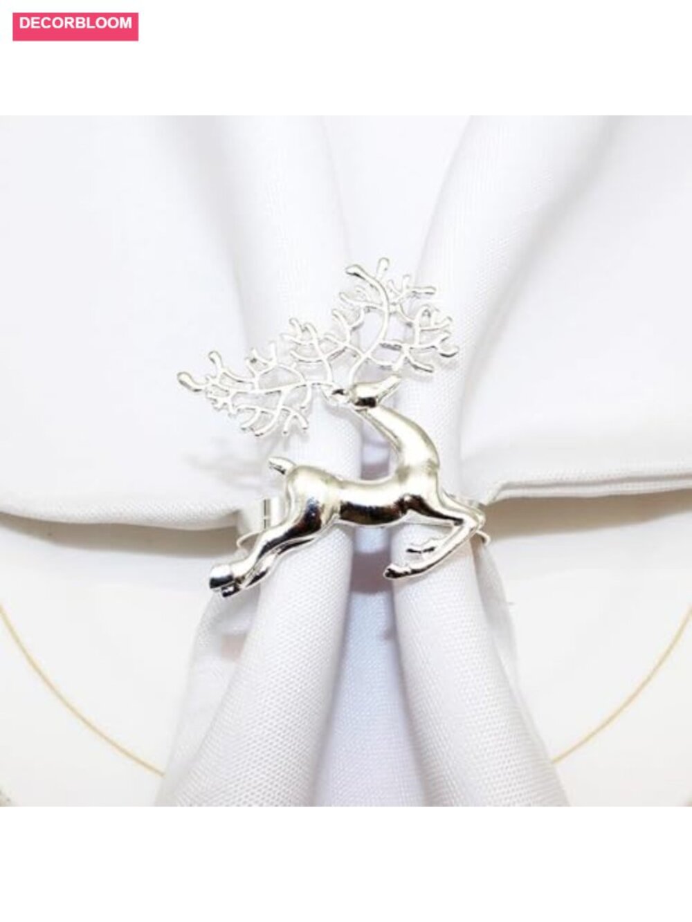 Deer Napkin Rings Set of 8 Gold Plated Faux Diamond Holiday Table Decor